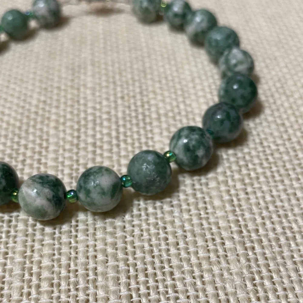 Elegant Natural Green tree agate gemstone Beaded 8” Bracelet